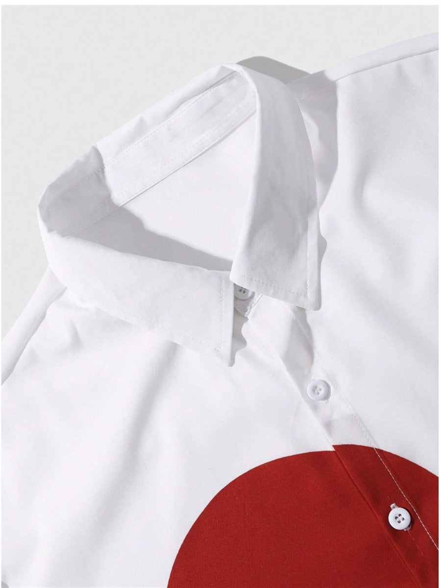 2024 Summer Shirt Men Hawaiian Men Short Sleeve Love Button Lapel Shirt Print Men Beach Travel Leisure Oversized XS-5XL