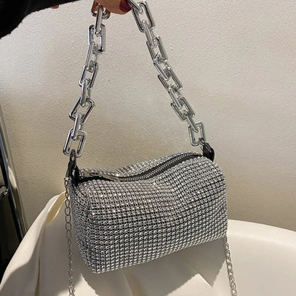 Luxury Rhinestone Bucket Bag Glitter Chain Prom Purse Women's Dinner Package Fashion Female Shoulder Bag