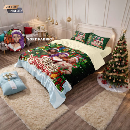 3pcs Christmas K-Pop Demon Hunters print coreless duvet cover set multi size bedroom bedding holiday decoration machine washed