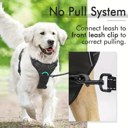 Colete para Cães Antitração com 2 Clip para Guia, Ajustável, Acolchoado Macio, Refletivo Oxford, Não Estrangula, com Alça de Fácil Controle