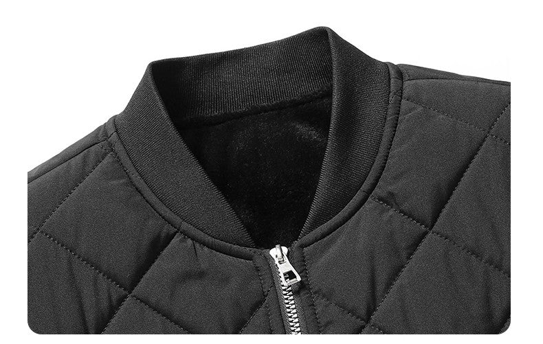 Quilted Jacket Men Autumn Winter Slim Fit Bomber Jacket Men Baseball Collar Cotton Padded Faux Fur Lined Casual Coat for 65-95kg