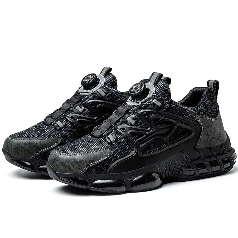 Sapatos de Segurança com Botão Rotativo Masculino Tênis com Bico de Aço e Amortecimento a Ar Sapatos de Trabalho Masculino Botas de Segurança Anti-Furos Calçados de Proteção