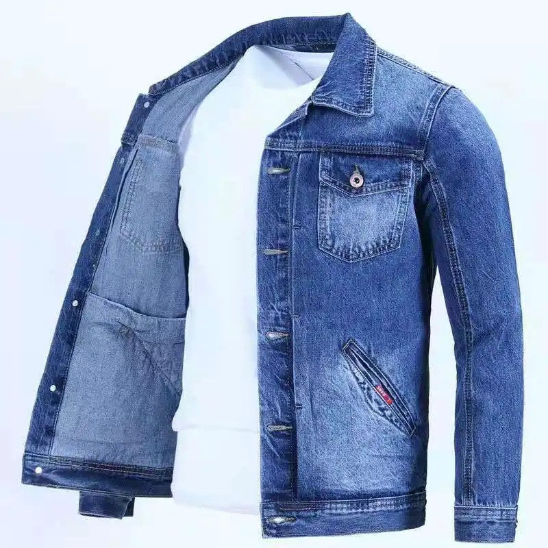 Blue Male Jean Coats Button Pocket Men's Denim Jacket Autumn Cowboy G Winter Oversize Branded Size L Outwear Clothing New in Y2k
