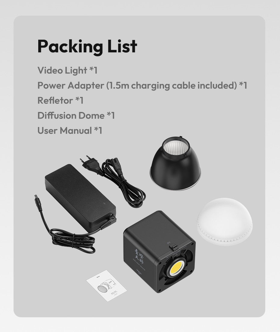 Ulanzi ML100Bi | ML100RGB Luz de Vídeo COB de 100W 2700K-6500K Bi-Color | Luz de Estúdio Fotográfico RGB 360° para Filmagem e Transmissão ao Vivo