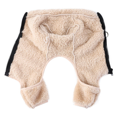 Soft Fleece Dog Clothes Winter Four Legs Covered  Plush Pet Coat D-Ring Zipper Puppy Jacket Autumn Overall For Small Middle Dog