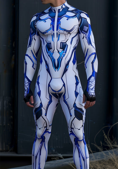 CyberPunk Men Women Mechanical Armor Jumpsuit Halloween Party Cosplay Steampunk Costume Party Fighter Elastic Bodysuits Rompers