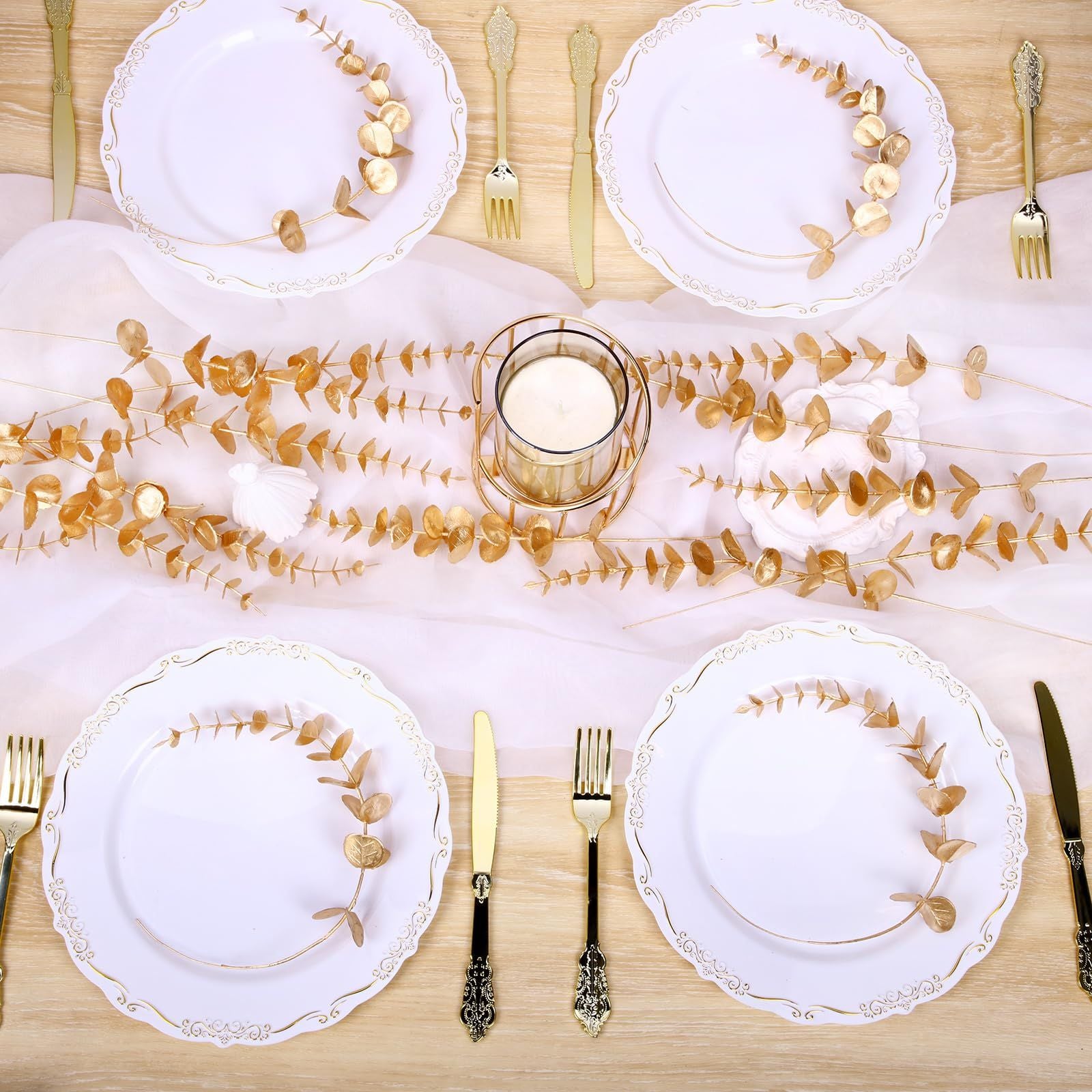 15pcs Artificial Eucalyptus Stems Gold Faux Eucalyptus Branch Wedding Bouquet DIY Decor Home Party Table Christmas Decorations
