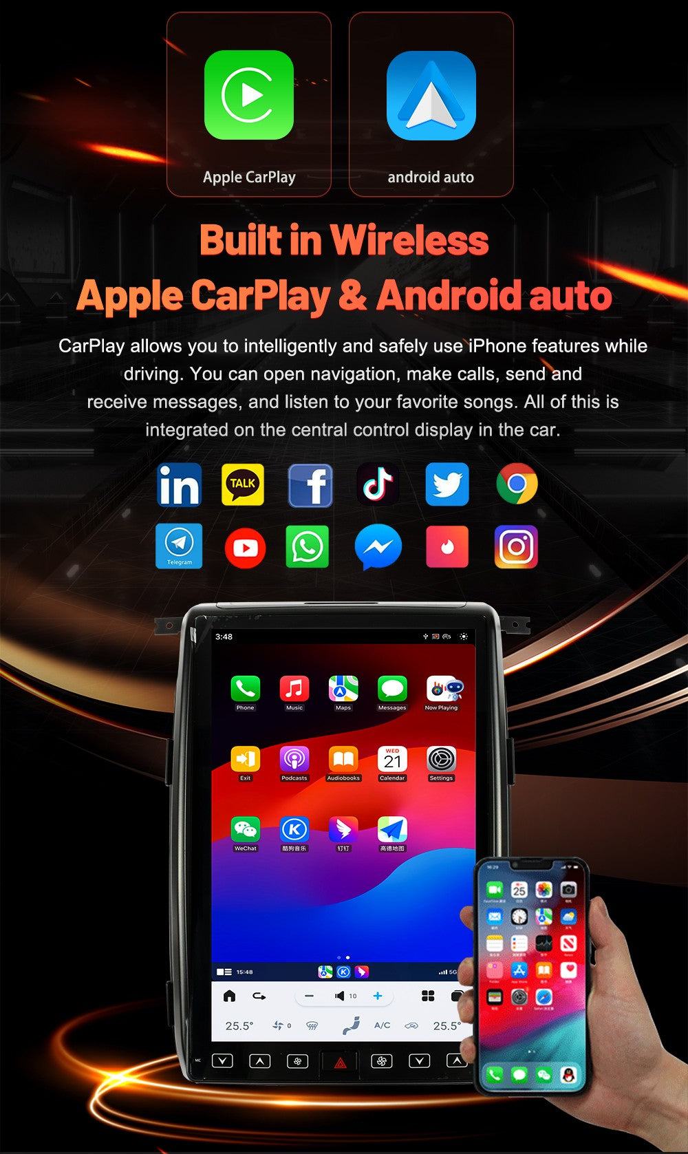 14,4 polegadas Android 13 128GB Para Ford F150 Raptor 2009-2014 Tesla Style Car GPS Navigation Multimedia Player Rádio Leitor de Fita Multimídia