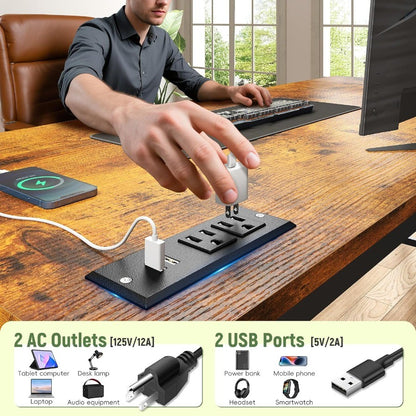 Mesa de Escritório de 99,8 cm com Tomada Embutida e Gaveta para Pequenos Espaços, Mesa Gamer com Suporte de CPU e Luzes LED Ergonômica
