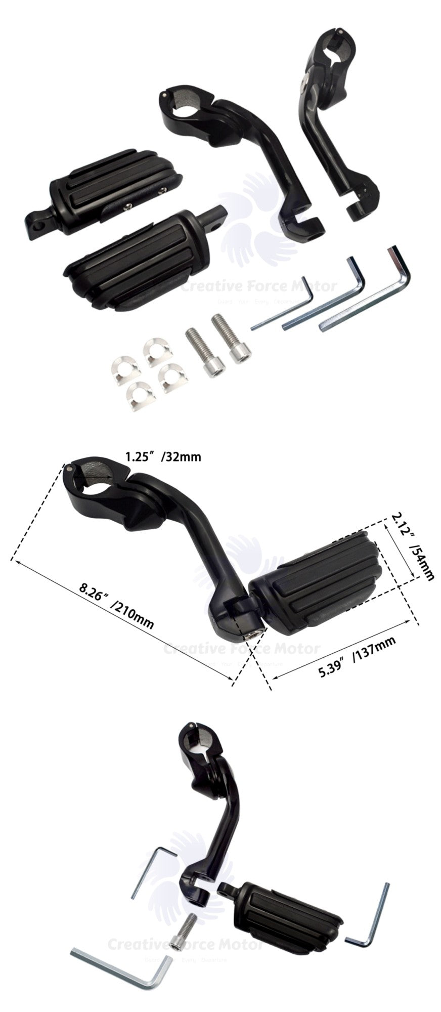 Kit de Suportes de Pedaleiras para Protetor de Motor de Motocicletas 1-1/4" Descanso de Pé para Harley Honda Davidson Road King Sportster Fat Boy Electra Glide