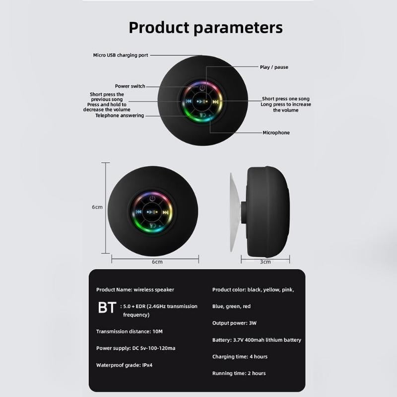 Portable Suction Cup Waterproof Luminous Bluetooth Speaker