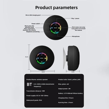Portable Suction Cup Waterproof Luminous Bluetooth Speaker