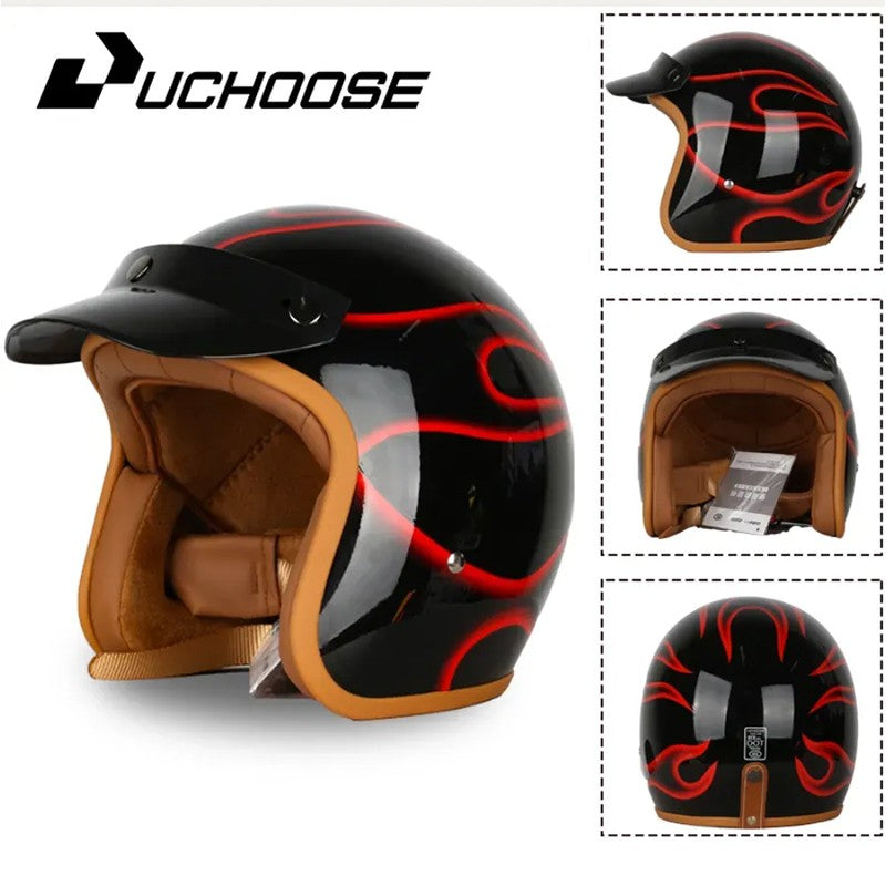 DOT Open Face Casco Moto for Motorcycle Accessories Men Moto Helmets Certificated Retro Motorcycle Helmet Cafe Racer