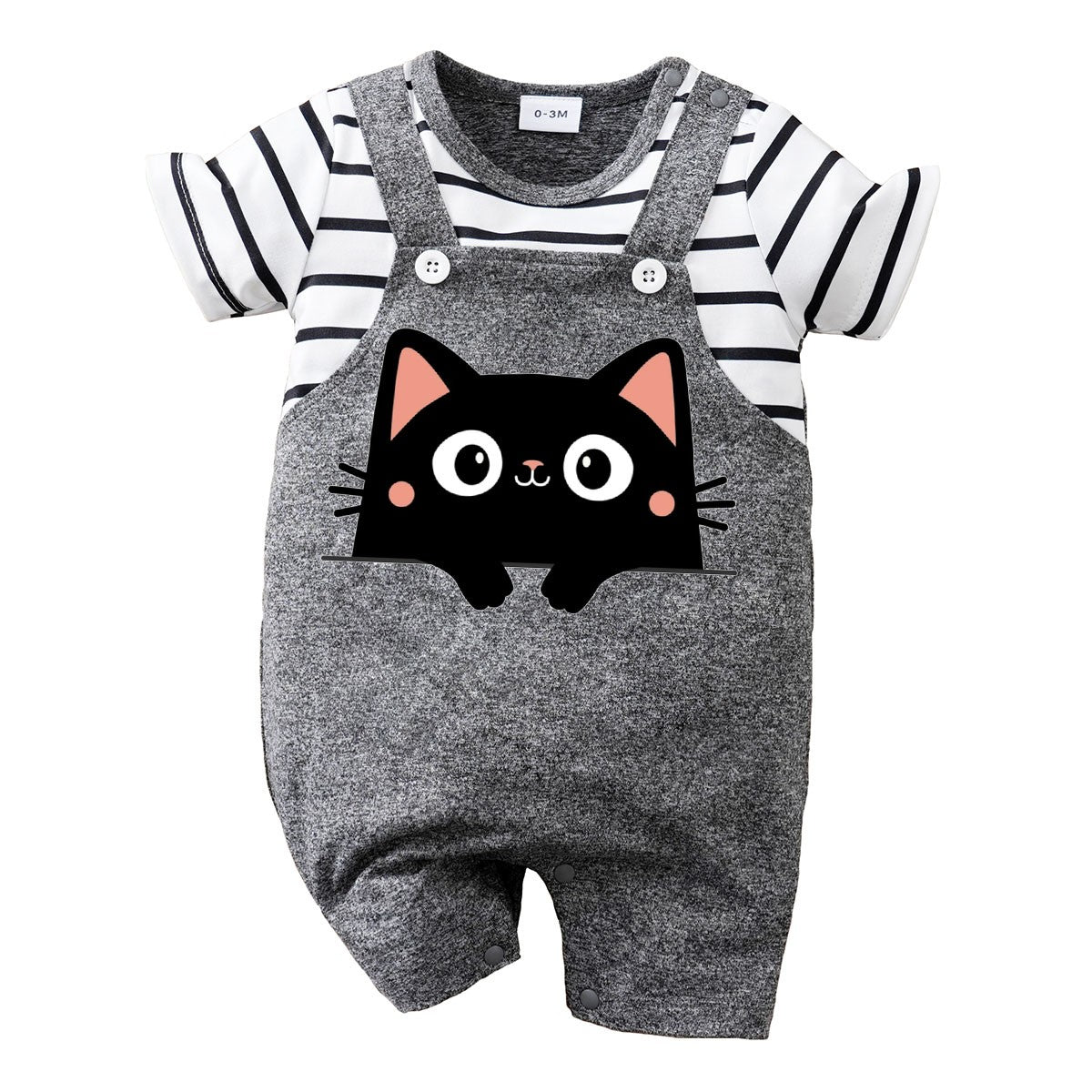 IURNXB Newborn Baby Romper Summer Cat Printed Short Sleeve Stripe Jumpsuit Infant One Piece Outfit for Boys Girls Unisex 0-18M