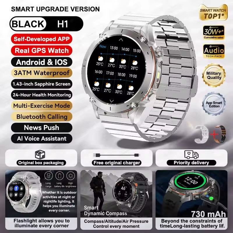Smartwatch GUHUAVMI IOS Ultra GPS 2025 Novo à prova d'água 10ATM Bússola GNSS de banda dupla integrada Esportivo Militar Masculino Pulseira para NATAÇÃO
