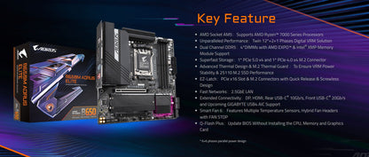 Placa-mãe GIGABYTE B650M AORUS ELITE Micro-ATX AMD B650 DDR5 M.2 192G para processadores AMD Ryzen séries 7000/8000/9000 Socket AM5