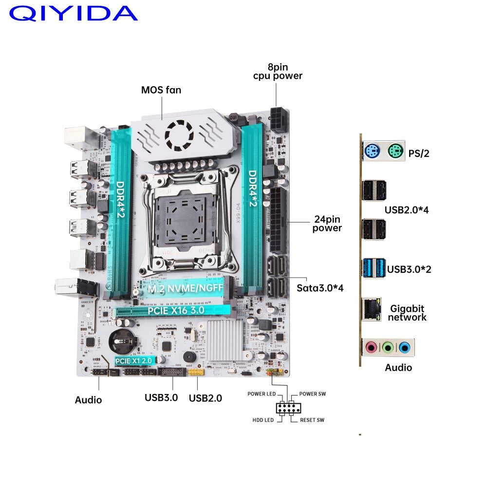 Placa-mãe QIYIDA X99 D4 TPM2.0 LGA 2011 3 com slot M.2 Suporte a chipset X99 C612 Memória DDR4 SATA3.0 USB3.0 PCI16X