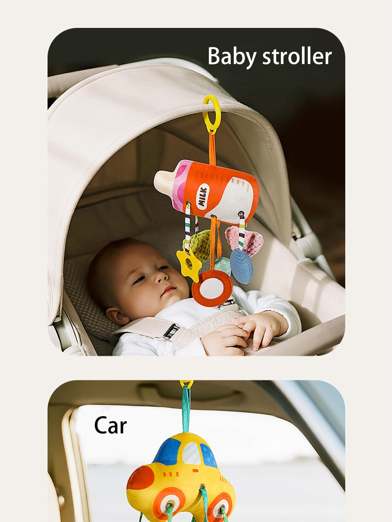 Brinquedo de sucção para carro de bebê, mamadeira, pingente de brinquedo Lala para bebê, chocalho de corda para recém-nascido, enfeite para pendurar no assento do carro, acessório calmante