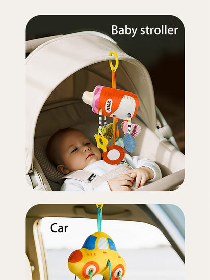 Brinquedo de sucção para carro de bebê, mamadeira, pingente de brinquedo Lala para bebê, chocalho de corda para recém-nascido, enfeite para pendurar no assento do carro, acessório calmante
