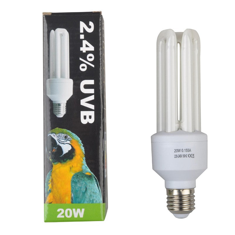Lâmpada Fluorescente Compacta para Pássaros, 2.4% UVB, 20W, Rosca