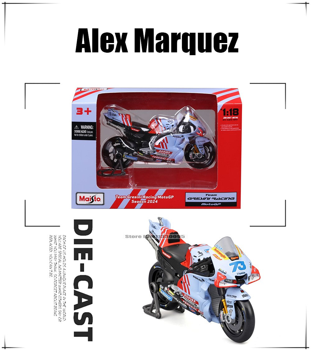 Maisto 1:18 2024 Gresini Racing MotoGP #93 Marc Marquez #73 Alex Marquez moto em liga leve fundida modelo de coleção brinquedo de presente