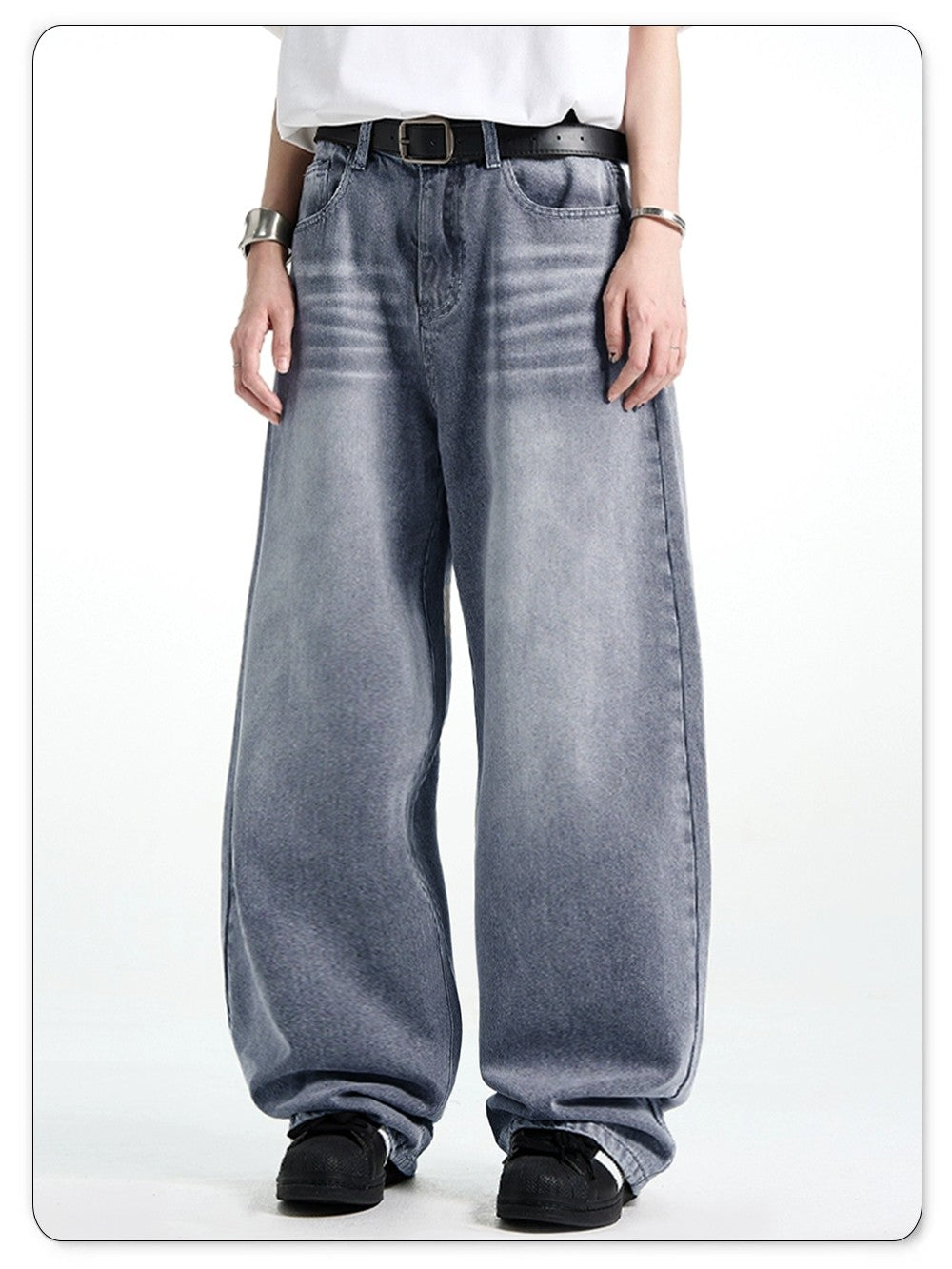Calça Jeans Masculina Americana Retrô Lavada Branca Polida Solta Perna Larga Casual para o Dia a Dia Unissex Baggy Calça Jeans Masculina