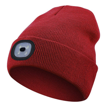 Chapéu de Malha com Luz LED Quente Elástico Gorro Outono Inverno Esportes ao Ar Livre Pesca Noturna Caminhada Camping Boné Luminoso Unissex com Farol