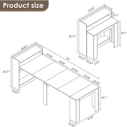 DMAITH 2099 White Extendable Dining Table with Storage for 210 People Modern Modular Extension Table SpaceSaving Extra Long Fol