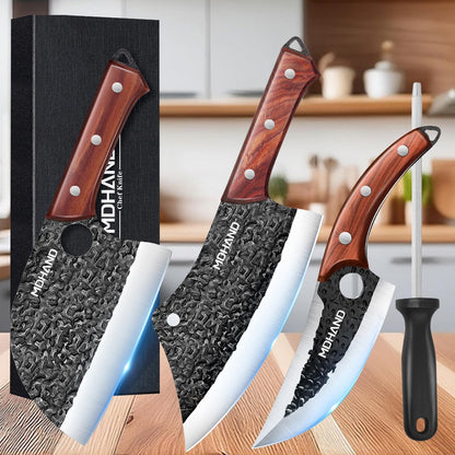 MDHAND Conjunto de 3 Facas para Desossar Extra Afiadas para Carne e Peixe Forjadas à Mão, Precisão de Aparar, Aço Inoxidável, Faca Doméstica para Fatiar