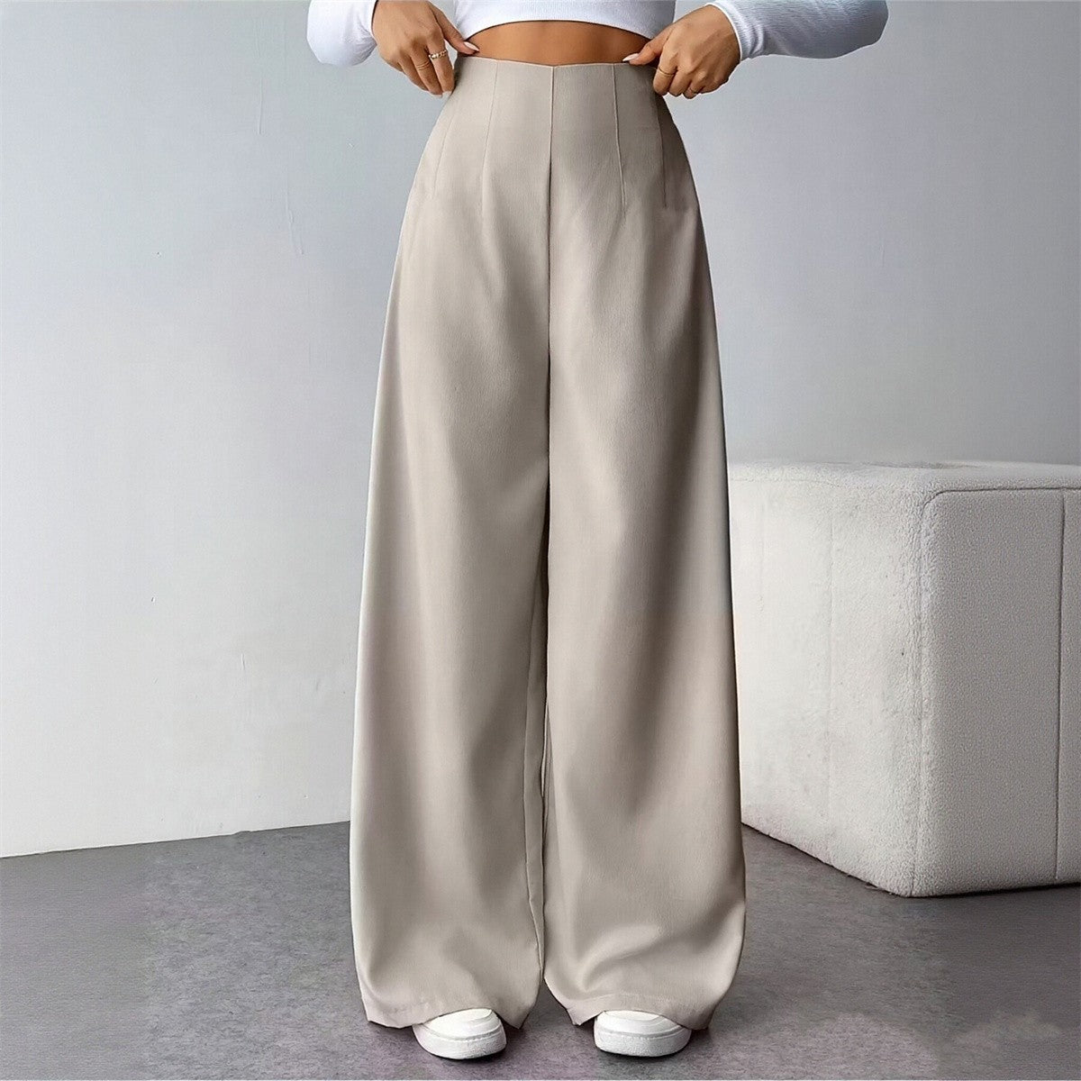Women Elegant Wide Leg Pant 2025 Fashion New In High Waist Solid Trousers Office Lady French Pants Female Casual Street Clothing