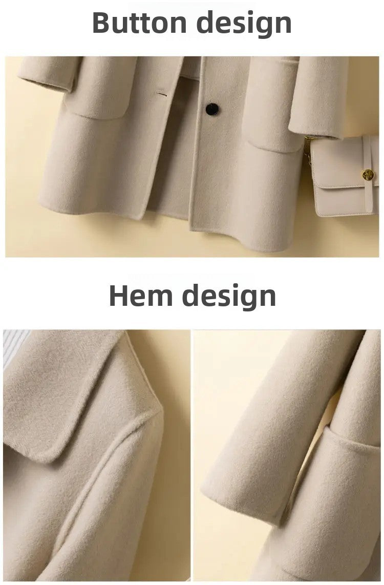 High-End Korean Style Double-Faced Cashmere Woolen Coat for Women Mid-Length Thickened Polyester Fiber Winter Outerwear