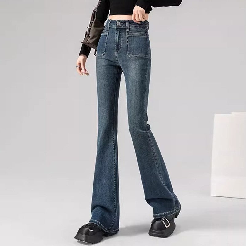 Spring Woman High Waist Vintage Flare Jeans Girls Korean Y2k 2000s Bell Bottom Pants Female Streetwear Gray Blue Denim Trousers
