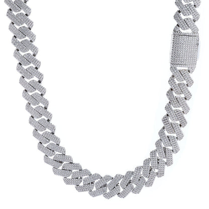 NUOYA High-Quality Hip-Hop Jewelry 20mm Jewelry Ice Necklace Diamond Three Rows Of Zircon Thick Cuban Chain Men's Necklace