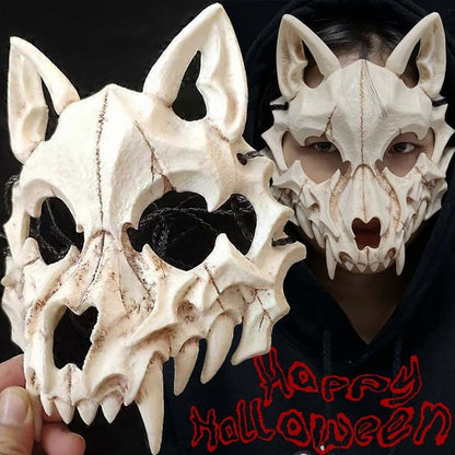 Halloween Skull Mask Long Teeth Demon Skeleton Half Face Cosplay Party Mask Scary Horror Wolf Dragon Tiger Costume Accessory