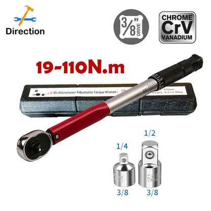 Chave de torque 19-110 N.m 3/8 com catraca reversível precisa Chave de torque profissional para bicicleta, motocicleta e carro