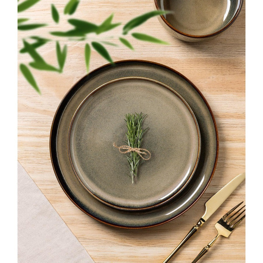 Ceramic Dinnerware Sets for 8 24 Pieces Handmade Reactive Glaze Plates and Bowls Set Scratch Resistant Dish Set Oven and Microw