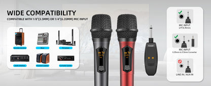 Microfone Sem Fio Aveek para Alto-falante e Máquina de Karaokê, Microfone de Karaokê Recarregável de 2.4GHz (Funciona por 10h), para Festas, 2 Pacotes