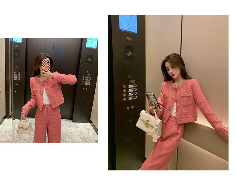 New  High Quality Women's Spring Temperament Slim Senior Sense of Small Dress Ladies Wide Leg Pants Two-piece Set