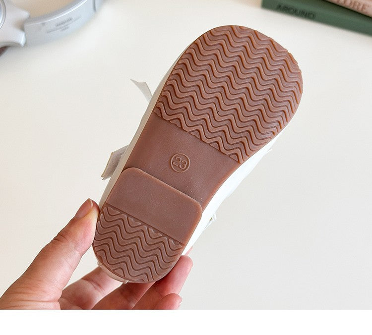 Baby Girl Princess Shoes Shine Surface Korean Style Lace Bow Casual Flats Non-Slip Toddler Kid Wedding Party Adorable Baby Shoes