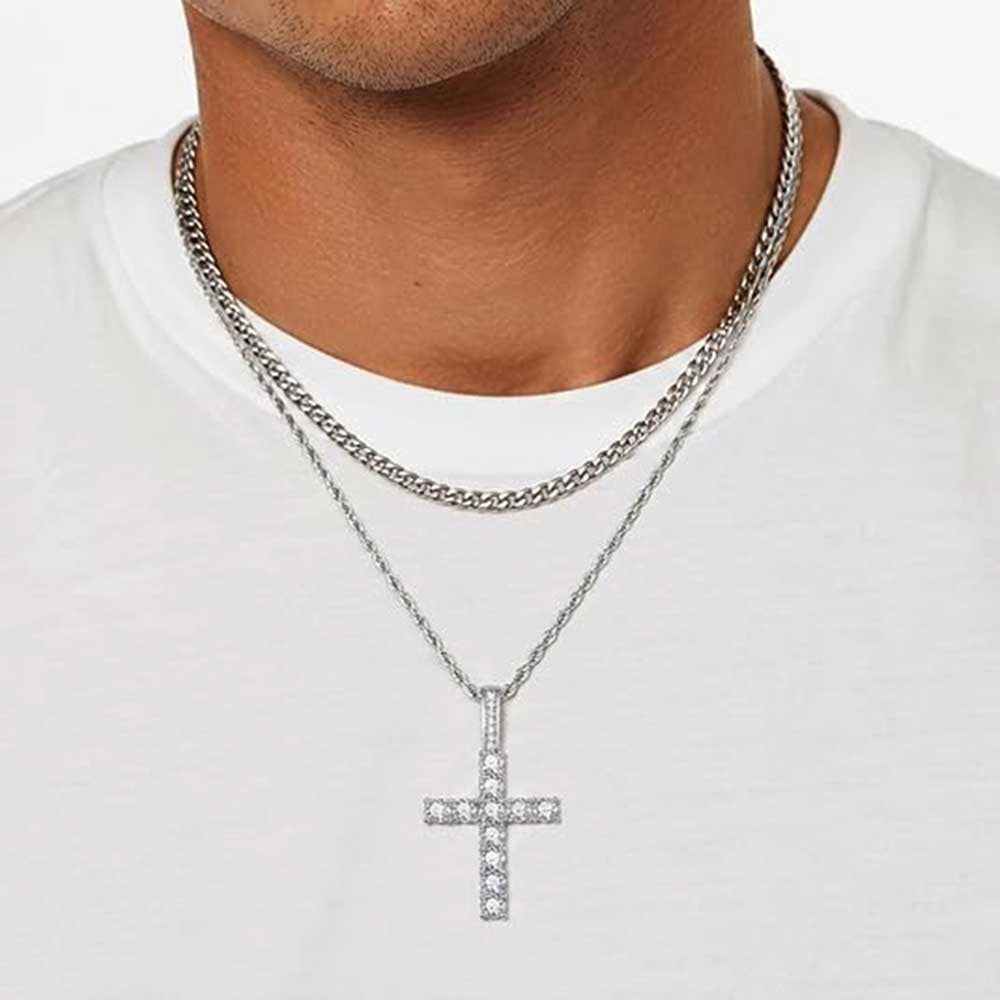Iced Out Cubic Zirconia Cross Pendant Necklace Gold Silver Color Hip Hop Rope Chain Religious Jewelry Men Women Daily Party Gift