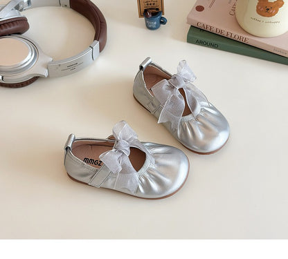 Baby Girl Princess Shoes Shine Surface Korean Style Lace Bow Casual Flats Non-Slip Toddler Kid Wedding Party Adorable Baby Shoes