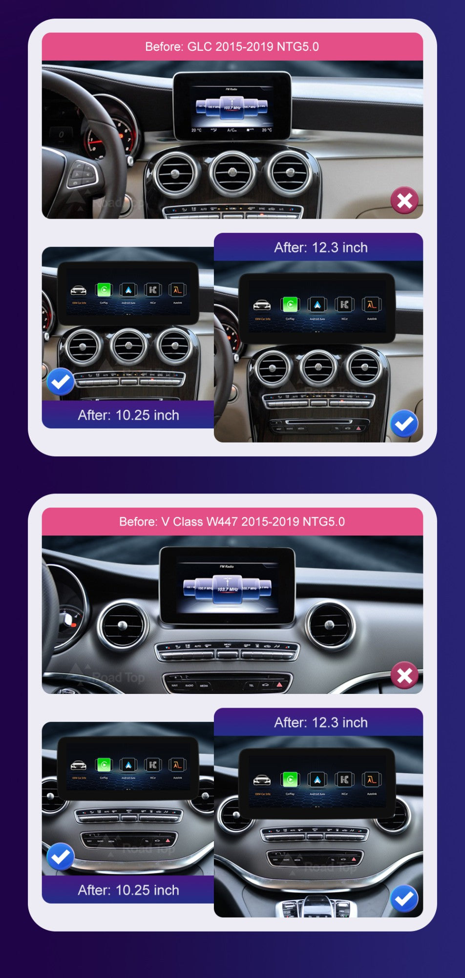 Wireless Carplay Linux Screen for Mercedes Benz W205 GLC A C V Class W447 CLA GLA 2015-2019 GPS With Android Auto Car Multimedia