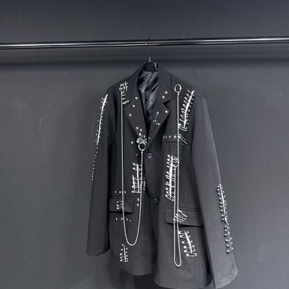 WVGA Autumn Winter New Man Tide Destroyed Metal Punk Rivet Chain Rock Suit Coat Niche Chic Casual Long Sleeved Blazer Ins W14182