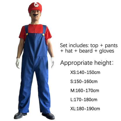 Game Super Brother Marios Luigi Bros Cosplay Costumes Short-sleeved T-shirt Overalls Suit Man Kids Carnival Halloween Costumes
