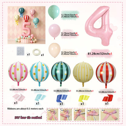 Pink 32 inch Digital 4D Striped Star Foil balloon Set, Ribbon Suitable for Birthday Parties, Showers, Anniversaries, Christmas