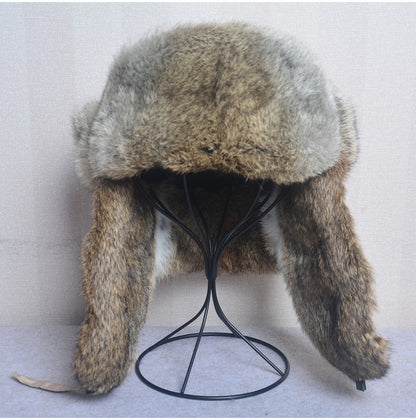 New Russia Winter Real fur Hat Men Outdoor Windproof Super Warm Real Rabbit Fur Bomber Hats Natural Soft Natural Rabbit Fur Caps