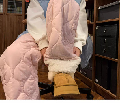 Heavy Winter Cotton Waterproof Splicing Lamb Fleece Cotton Pants for Men and Women, Solid Color Diamond Grid Embroidered Clip Co