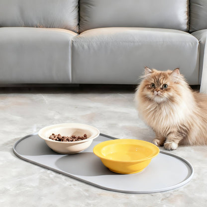 Tapete Alimentador Multifuncional para Cães e Gatos, Superfície Durável e Fácil de Limpar para Alimentos Úmidos/Secos com Bordas Elevadas Antiderrapantes