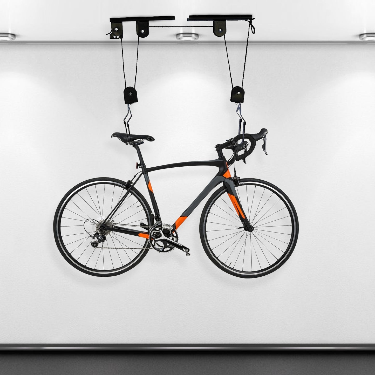 Elevador de bicicleta para teto de garagem, sistema de polias, conjunto de suportes para armazenamento de bicicletas em garagem