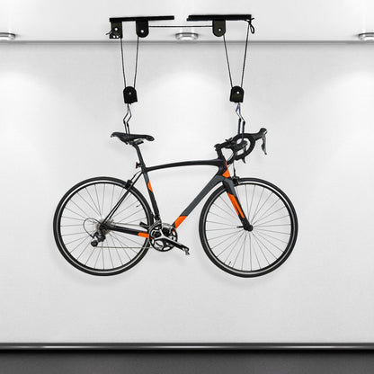 Elevador de bicicleta para teto de garagem, sistema de polias, conjunto de suportes para armazenamento de bicicletas em garagem